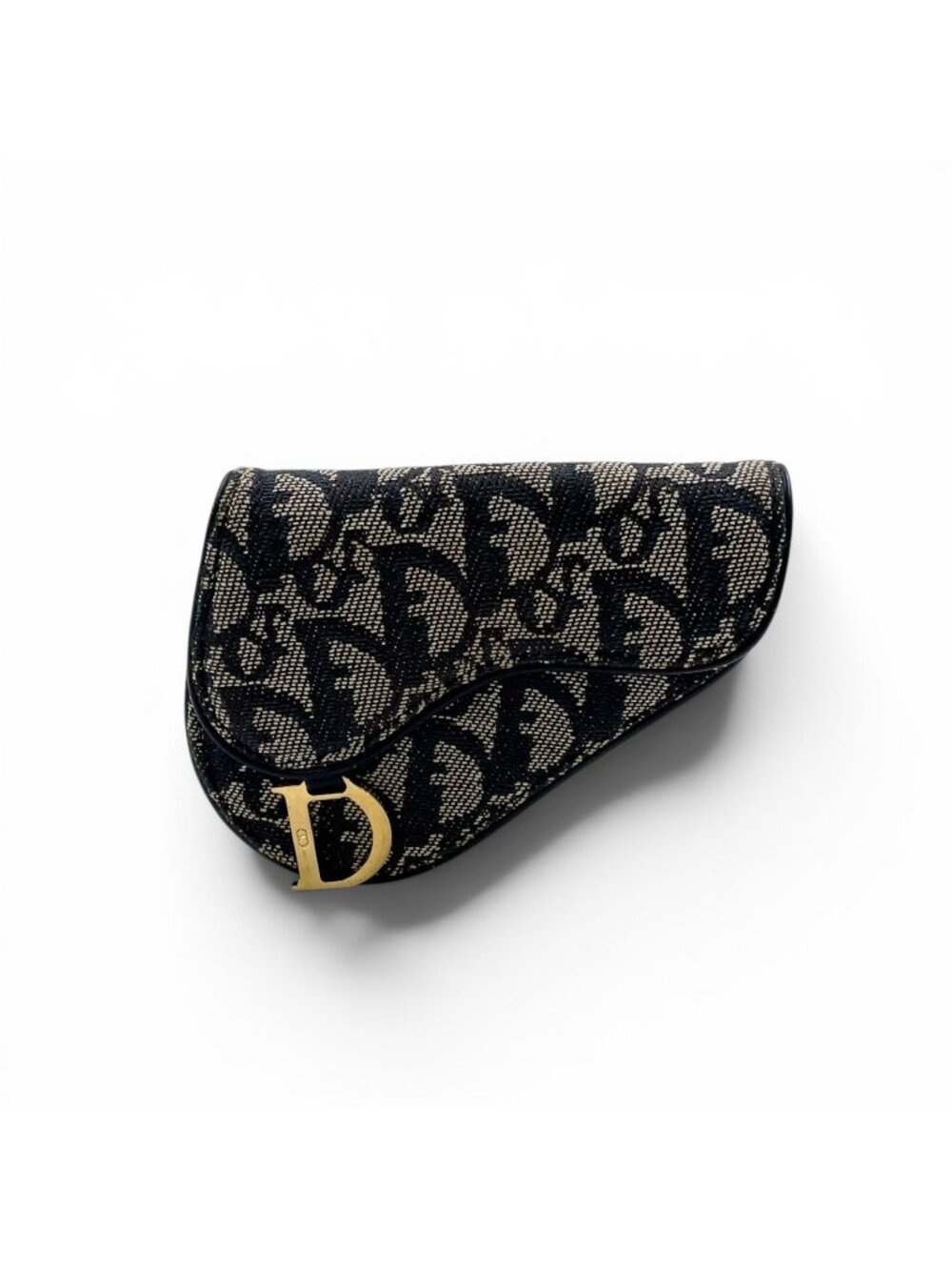 Dior Trotter Saddle Pouch Leather Canvas Navy Coin Case Gold - Picture 1 of 15